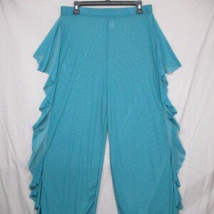 Sheer Teal‎ Blue/Green Pants With Ruffles Down Sides Loose Fit Women Size | XL